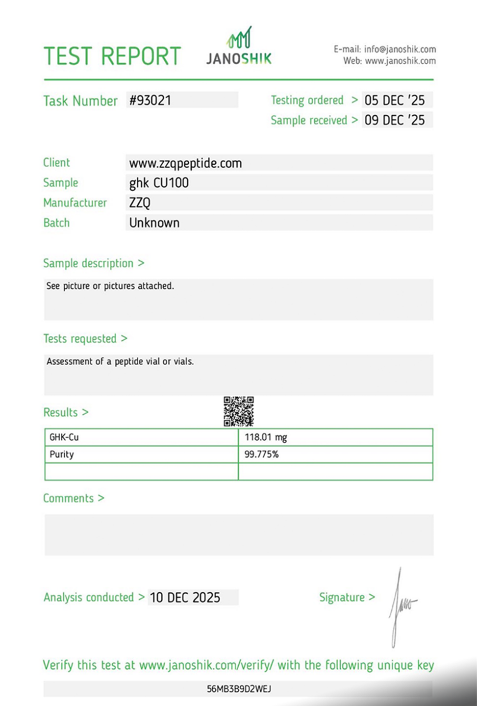 Certificate of Analysis