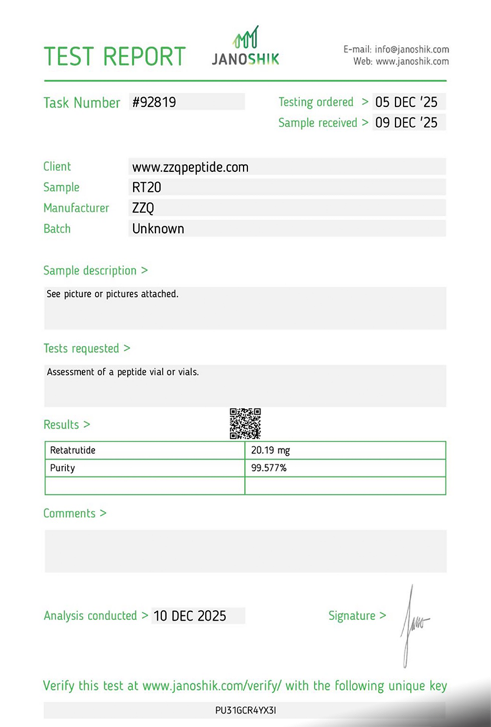 Certificate of Analysis